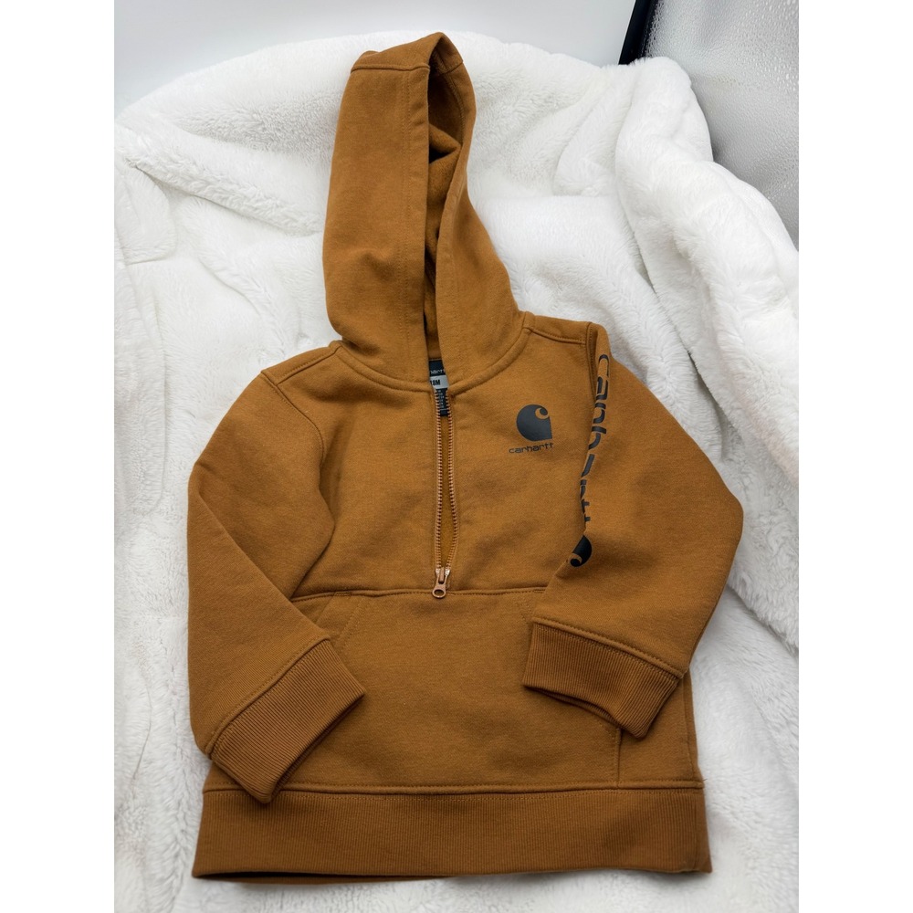 Carhartt Baby Boys Brown Half Zip Fleece Lined Hoodie Sweatshirt 18M